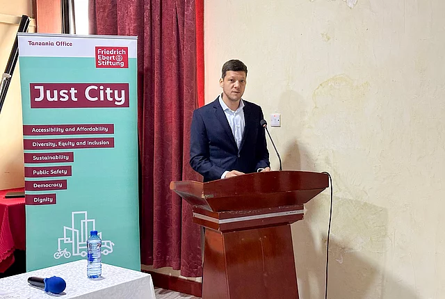 Christian Denzin, the Resident Director of FES Tanzania, delivered the opening speech during the conference.