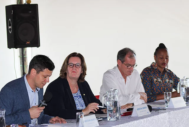 Christian Denzin (Resident Director, FES Tanzania), Kerstin Griese (German Ministry for Labour and Social Affairs), Ambassador Thomas Terstegen (German Ambassador to Tanzania), Anna Mbise (Project Officer, FES Tanzania)