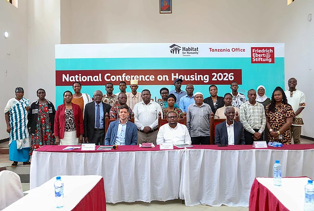 Participants of the event and the Members of the Just City Project in Tanzania pose for a group photo with the Mayor of Dodoma City Council after closing of the event