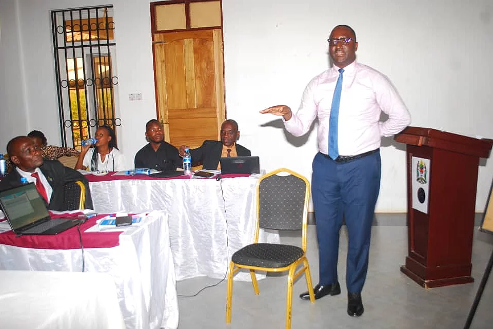 Mr. Hipoliti Paul Lello, the Director of Membership Services at the National Health Insurance Fund (NHIF), giving a presentation during the VIBINDO workshop 2024 in Dodoma.